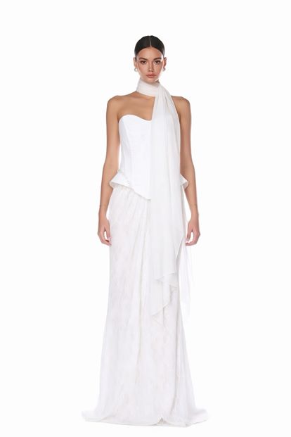 Bone Strapless Corset Lace Evening Dress